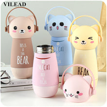 VILEAD Creative Cartoon Adorable Kawaii Monkey Cats Vacuum Thermos Kid Water Bottle Stainless Steel Cup Flasks Mug Children Gift