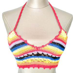 Beachwear Crochet Crop Top Cropped Rainbow Backless Knitted Tank Top Women Trendy Knitting Bustier Crop Top Tees Camis Vest 2017