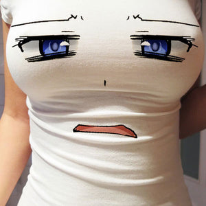 LoveLive women summer t shirt sexy print short sleeve o-neck tops & tees cute fashion smile face big eyes lovely bosom t-shirt