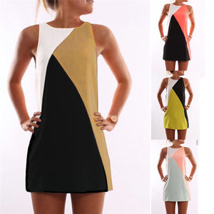 2016 New Summer Sexy Women Sleeveless Dress Evening Club  Dress Casual Patchwork Mini Dress  Sweet Vestido