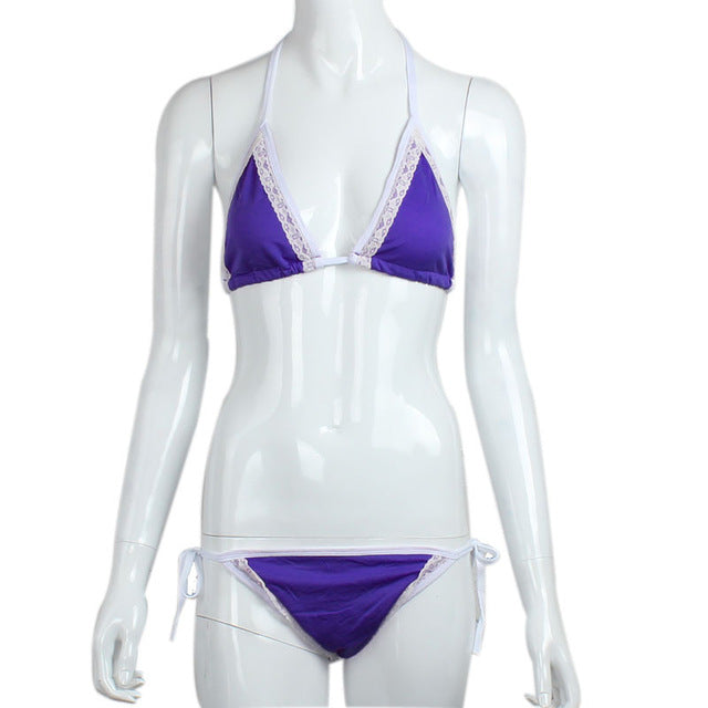 1PC Sexy Womens Beach Bikini Swimwear Suit Lace Pucker Butt Bra+G-string Sexy Bandage Swimwear Triangle Low Waist Beachwear