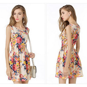 2016 Summer Autumn New Women Casual Bohemian Floral Dress Sleeveless Vest Printed Chiffon Women Dresses Plus Size LYQ56-bo