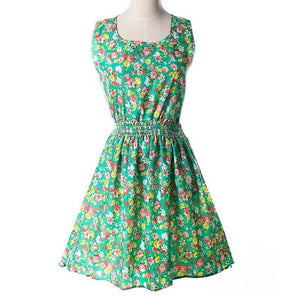 2016 Summer Autumn New Women Casual Bohemian Floral Dress Sleeveless Vest Printed Chiffon Women Dresses Plus Size LYQ56-bo