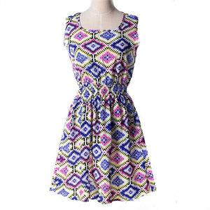 2016 Summer Autumn New Women Casual Bohemian Floral Dress Sleeveless Vest Printed Chiffon Women Dresses Plus Size LYQ56-bo