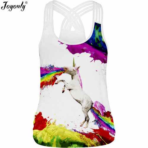 Joyonly 2017 Summer Women 3D Tank Tops Rainbow Unicorn Horse Pigment Paint Printed Camisole Ladies Bandage Fashion Slim Vests
