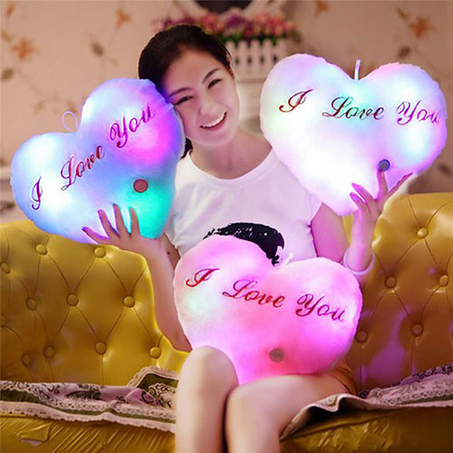 Flashing 7 Color LED Light Cute Love Heart Glowing Soft Plush Pillow Cushion LED emoticons 3 AA batteries (not included)