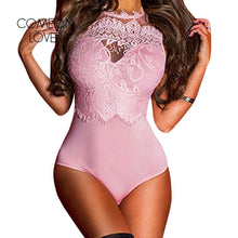 Comeonlover Lace Up Bodysuit Plus Size Lace High Neck Cut Out Back Fitness Bodycon Jumpsuit Body Manche Longue Femme RI80472