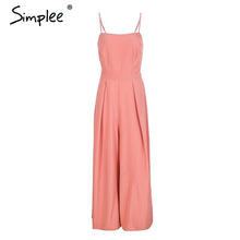 Simplee Sexy floral print strap backless jumpsuits women Solid tie up bow flare opening playsuits Summer beach loose jumpsuit