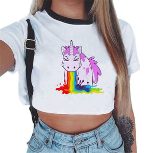 2018 Sexy Rainbow Unicorn Crop Top Women Tank Tops Unicornio T Shirt Licorne Cropped Female