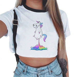 2018 Sexy Rainbow Unicorn Crop Top Women Tank Tops Unicornio T Shirt Licorne Cropped Female