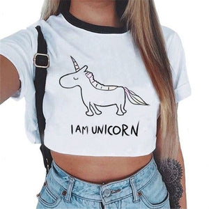2018 Sexy Rainbow Unicorn Crop Top Women Tank Tops Unicornio T Shirt Licorne Cropped Female