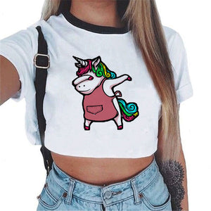 2018 Sexy Rainbow Unicorn Crop Top Women Tank Tops Unicornio T Shirt Licorne Cropped Female