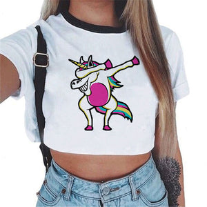 2018 Sexy Rainbow Unicorn Crop Top Women Tank Tops Unicornio T Shirt Licorne Cropped Female