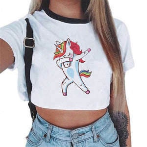 2018 Sexy Rainbow Unicorn Crop Top Women Tank Tops Unicornio T Shirt Licorne Cropped Female