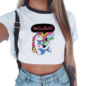 2018 Sexy Rainbow Unicorn Crop Top Women Tank Tops Unicornio T Shirt Licorne Cropped Female