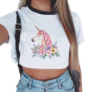 2018 Sexy Rainbow Unicorn Crop Top Women Tank Tops Unicornio T Shirt Licorne Cropped Female