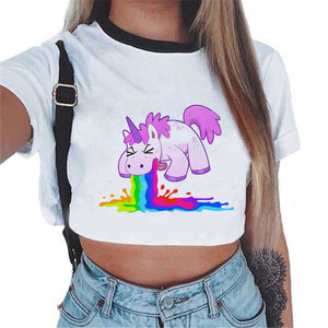 2018 Sexy Rainbow Unicorn Crop Top Women Tank Tops Unicornio T Shirt Licorne Cropped Female