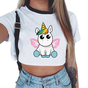 2018 Sexy Rainbow Unicorn Crop Top Women Tank Tops Unicornio T Shirt Licorne Cropped Female