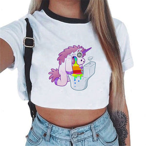 2018 Sexy Rainbow Unicorn Crop Top Women Tank Tops Unicornio T Shirt Licorne Cropped Female