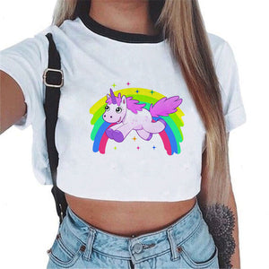 2018 Sexy Rainbow Unicorn Crop Top Women Tank Tops Unicornio T Shirt Licorne Cropped Female