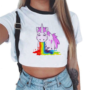 2018 Sexy Rainbow Unicorn Crop Top Women Tank Tops Unicornio T Shirt Licorne Cropped Female
