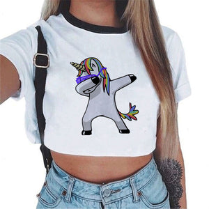 2018 Sexy Rainbow Unicorn Crop Top Women Tank Tops Unicornio T Shirt Licorne Cropped Female