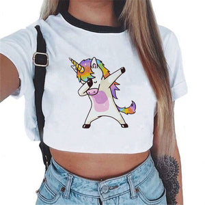 2018 Sexy Rainbow Unicorn Crop Top Women Tank Tops Unicornio T Shirt Licorne Cropped Female