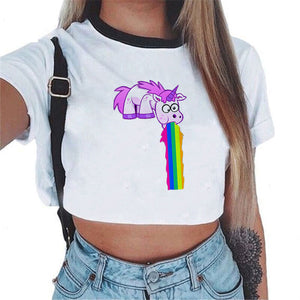 2018 Sexy Rainbow Unicorn Crop Top Women Tank Tops Unicornio T Shirt Licorne Cropped Female