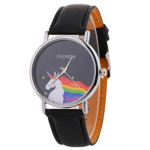 Women Watches Brand New 2017 Fashion Rainbow Unicorn Pattern Leather Strap Quartz Wrist Watch Creative Womens Clock Nov08