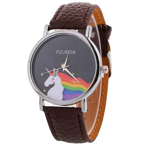 Women Watches Brand New 2017 Fashion Rainbow Unicorn Pattern Leather Strap Quartz Wrist Watch Creative Womens Clock Nov08