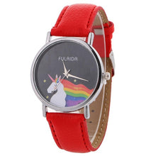 Women Watches Brand New 2017 Fashion Rainbow Unicorn Pattern Leather Strap Quartz Wrist Watch Creative Womens Clock Nov08