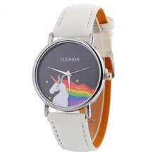 Women Watches Brand New 2017 Fashion Rainbow Unicorn Pattern Leather Strap Quartz Wrist Watch Creative Womens Clock Nov08