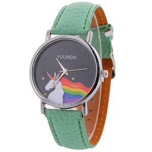 Women Watches Brand New 2017 Fashion Rainbow Unicorn Pattern Leather Strap Quartz Wrist Watch Creative Womens Clock Nov08