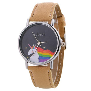 Women Watches Brand New 2017 Fashion Rainbow Unicorn Pattern Leather Strap Quartz Wrist Watch Creative Womens Clock Nov08