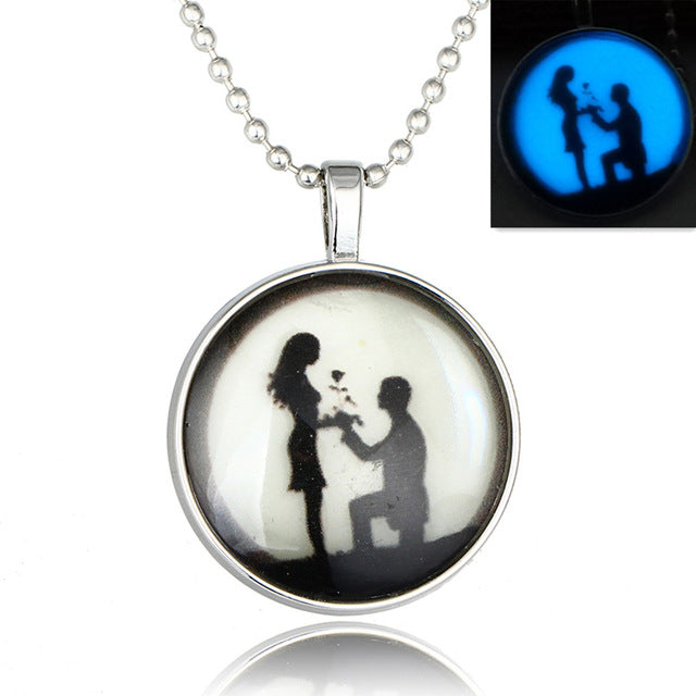 1PC Fashion Glow In The Dark Necklace For Lovers Valentine Long Necklace Luminous Time Gem Couples Necklaces&Pendants Jewelry