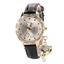 Luxury Diamond Analog Leather Quartz Cat Wrist Watch