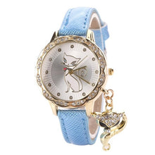 Luxury Diamond Analog Leather Quartz Cat Wrist Watch