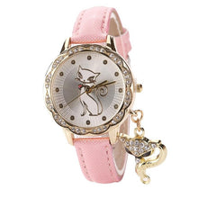 Luxury Diamond Analog Leather Quartz Cat Wrist Watch