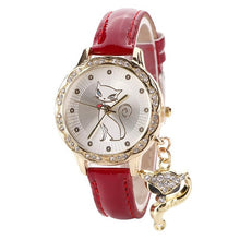 Luxury Diamond Analog Leather Quartz Cat Wrist Watch