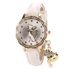 Luxury Diamond Analog Leather Quartz Cat Wrist Watch