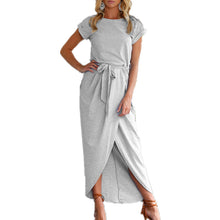 Tissarlg Women Summer Dress Asymmetrical Solid Ankle-length Empire O-neck Lady Beach Dresses