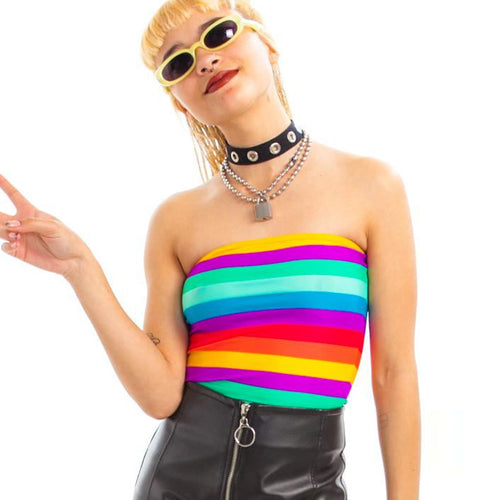 Pride Rainbow Striped Off Shoulder Tube Crop Top