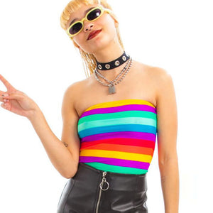 Pride Rainbow Striped Off Shoulder Tube Crop Top