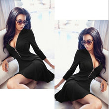 Sexy V-Neck zippers A-Line dress vestidos 2018 New  Fashion Women red blue 3/4 Sleeve Party Mini dresses Plus size