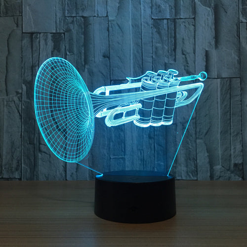 Instrument Trumpet 3d LED Night Light 7 Color Changing Desk Table Lamp Musical Instruments Furnishing Articles Home Decoration