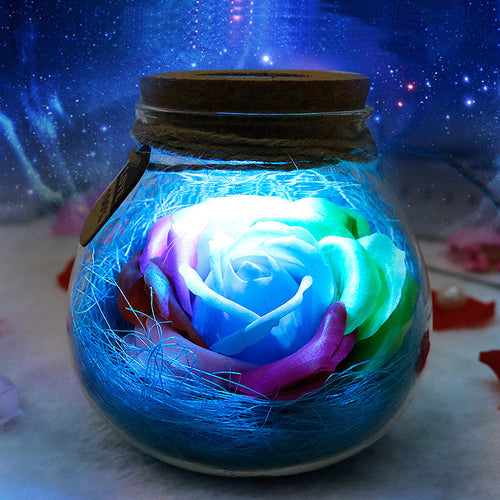LED RGB Atmosphere Night Light Flower Bottle Creative Romantic Rose Flower Bulb Great Holiday Gift For Girl Remote Dimmer Lamp