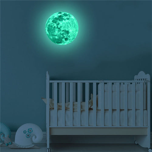 KAKUDER 20cm 3D Large Moon Fluorescent Wall Sticker Removable Glow In The Dark Sticker