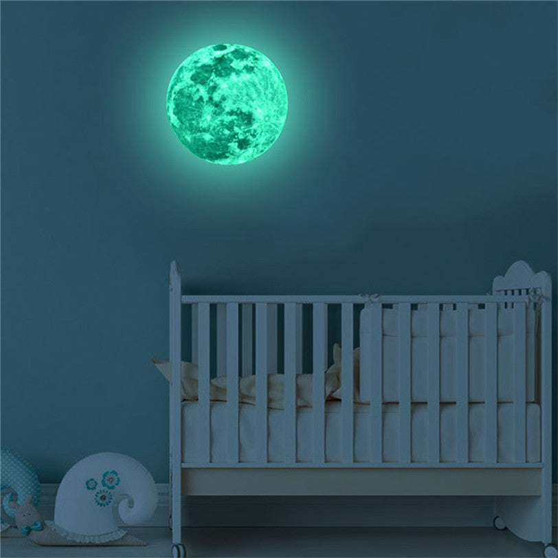 KAKUDER 20cm 3D Large Moon Fluorescent Wall Sticker Removable Glow In The Dark Sticker