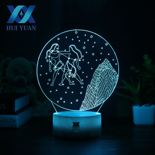 HUI YUAN Brand Gemini 3D Remote LED Night Light Touch Table Lamp 7 Color Visual illusion USB Light Glowing Children's Gift