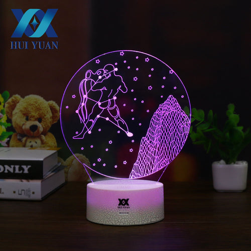 HUI YUAN Brand Aquarius 3D Remote LED Night Light Touch Table Lamp 7 Color Visual illusion USB Light Glowing Children's Gift